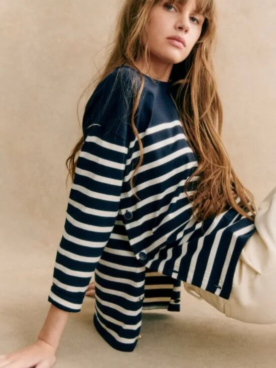 Sezane Sweaters - Sézane Navy and White Striped Noan Marinière Sweater
